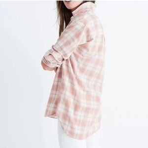 Madewell Central Long Sleeve Shirt Danville Plaid Pink orange & Cream Size L